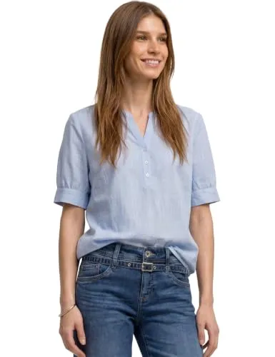 Street One Chambray Bluse mit Split Neck und Elastiksaum in Original Blue