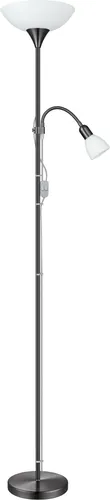 EGLO Stehlampe Up 2 - 2-flammige Standleuchte in Nickel-Nero - Moderne 2-flammige Stehleuchte mit Deckenfluter und Leselampe, flexiblem Arm für individuelles Licht und einfache Bedienung über Kabelschalter. Ideal für Wohnzimmer und Schlafzimmer.