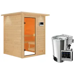Karibu Sauna Sandra mit Bio-Ofen und LED-Dachkranz