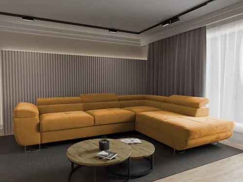 4ALLHOME Ecksofa Luna mit Schlaffunktion, Couch, Sofa mit Bettkasten, Eckcouch, L-Form Seite: Rechts, Monolith 48 Gold