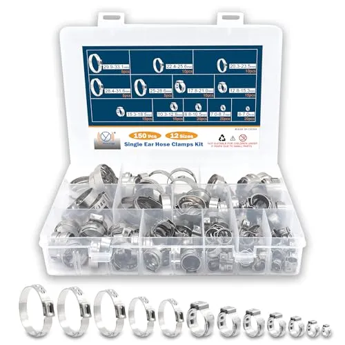 DIYoung 150 Stück 6-33.1 mm 304 Edelstahl Einohr-Schlauchschellen Sortiment Kit für Wasserleitungen, Sanitär und Automobil