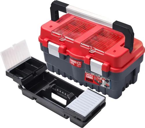 Toolbox Formula S 500 Carbo Plus - Robuster Werkzeugkoffer mit rotem Deckel - Werkzeugkoffer mit viel Stauraum, herausnehmbarem Einlegefach und abschließbaren Aluschnallen für sichere Aufbewahrung.