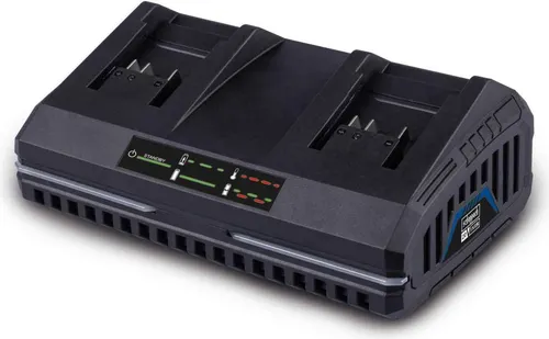 Scheppach 20V Doppelladegerät SDBC4.5A - Schnelladegerät für Elektrowerkzeuge, lädt zwei Li-Ionen-Akkus gleichzeitig in Rekordzeit – 2Ah in 35 Min, 4Ah in 60 Min. Mit praktischer LED-Anzeige und integrierter Wandhalterung.