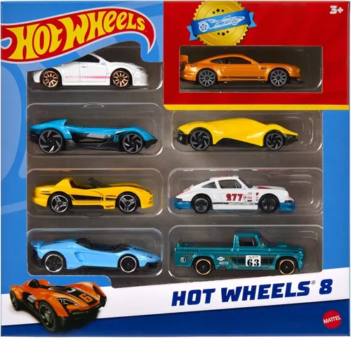 Hot Wheels Set mit 8 Basic-Spielzeugautos und -Trucks im Maßstab 1:64 Auto Autos