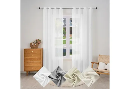 Woltu Gardine (2 St), Ösen, halbtransparent, Leinenoptik Vorhänge - Stilvolle, halbtransparente Vorhänge in Leinenoptik, ideal für ein gemütliches Raumklima. Pflegeleicht und maschinenwaschbar, perfekt für jedes Zuhause.