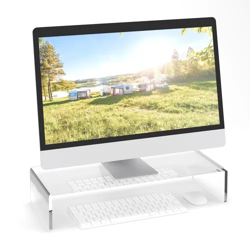 Monitorständer Bildschirmerhöhung aus Acryl - Monitor-Halterung für ergonomisches Arbeiten, transparentes Design, optimal für mehr Platz auf dem Schreibtisch und verbesserten Blickwinkel