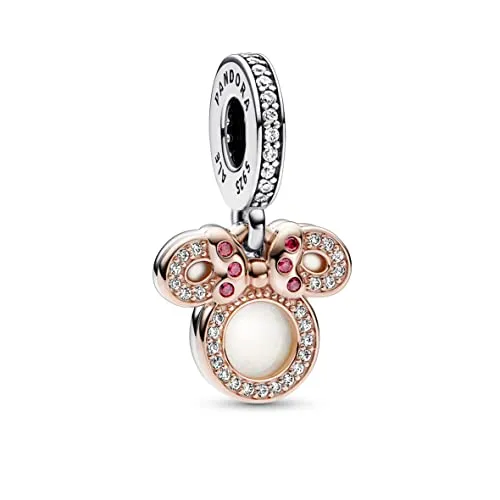 Pandora Disney x 782615C01 Minnie Anhänger Charme - Bead Charms für Damen, feiere die Liebe zur Mutter mit dem glitzernden Minnie Maus Anhänger aus 14 Karat Rosévergoldung und einer besonderen Botschaft.