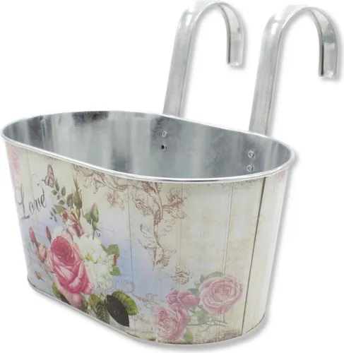 Metall Hängetopf mit 2 Henkeln - 23cm x 11cm Rosen