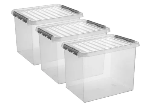 Sunware Q-Line Aufbewahrungsbox 52 L 3-er Set - Aufbewahrungsbehälter mit Deckel, 52 l Fassungsvermögen, stabiler Clipverschluss und transparentes Design für optimale Übersicht.