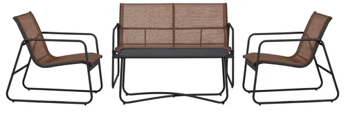 Gartenlounge-Set THEODOR, 4-tlg, Anthrazit/Braun - Gartenmöbel-Set mit UV-beständigen und wasserabweisenden Materialien. Ideal für entspannte Stunden im Freien mit 2 Sesseln, einer Zweiersitzbank und einem eleganten Glastisch.