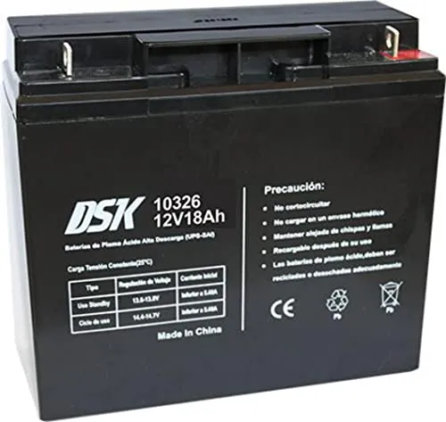 DSK 10326 - Versiegelte wiederaufladbare AGM-Bleibatterie 12V mit 18Ah. Ideal für Auto- und Elektromotorräder für Kinder, Motorroller, USV-Systeme, Sicherheits- und Kommunikationssysteme…