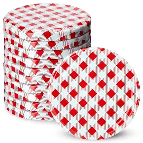 KADAX 10er Set Schraubdeckel Ø 66 mm in Rot kariert – Ersatzdeckel für Einmachgläser & Vorratsgläser, luftdicht & auslaufsicher