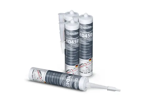 Hausa Dichtstoff HD450 - Profi-Kautschuk Dachdichtstoff (4-tlg) - Spachtelmassen für Dachabdichtungen, 100% wasserdicht und hoch witterungsbeständig. Ideal für Reparaturen und Verklebungen bei Minustemperaturen und unter Wasser.