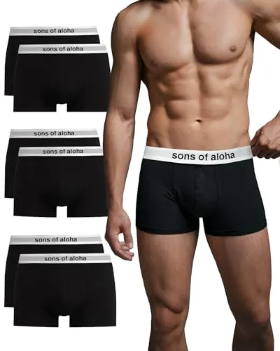 SONS OF ALOHA Boxershorts Herren (6er Pack) aus Bio Baumwolle ohne einschneidenden Gummibund - Erlebe höchsten Tragekomfort mit unseren Boxershorts, die sich dank elastischem Gummiband perfekt anpassen. Aus biologischer Baumwolle und plastikfrei verpackt, bieten sie eine nachhaltige Wahl für deinen Alltag.