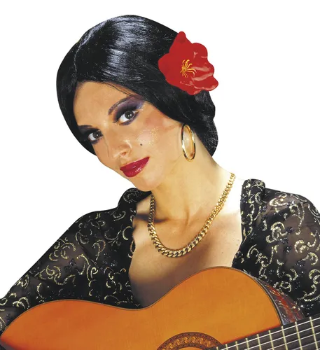 PERÜCKE CARMEN MIT BLUME CARMENPERÜCKE KUNSTHAARPERÜCKE FLAMENCOPERÜCKE FLAMENCO