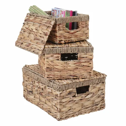 Mendler 3er Set Aufbewahrungsbox HWC-C23 - Aufbewahrungsbehälter mit Deckel, nachhaltig aus Wasserhyazinthe, stapelbar und ideal für eine stilvolle Organisation in jedem Raum.