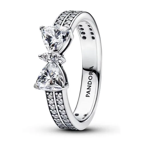 PANDORA Silberring für Damen - Funkelnde Schleife Doppelreihe - Eleganter Damenring aus Silber mit Zirkonia, ideal für besondere Anlässe und als Blickfang im Alltag.