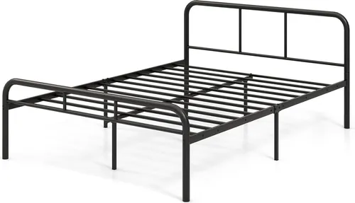 GOPLUS 140 x 190cm Bettrahmen mit Lattenrost, Metallbett Bettgestell für Doppelbett mit Kopfteil & Fußteil, Möbel mit Stauraum unter dem Bett