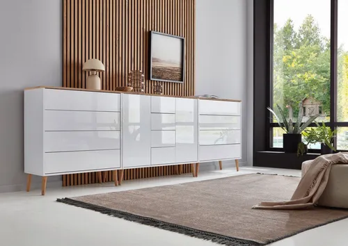 BMG Möbel Kommode Sideboard Mailand Set 12 – Hochglanz & Push-to-open - Moderne Kommode im Set mit 12 Schubladen und griffloser Push-to-open-Funktion. Pflegeleichte, unempfindliche Oberflächen in Weiß Hochglanz und matt. Ideal für viel Stauraum im Wohnbereich.