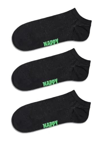 Happy Socks Low Crew Socken für Damen und Herren, einfarbig schwarz, 3er-Pack, Größe 41–46
