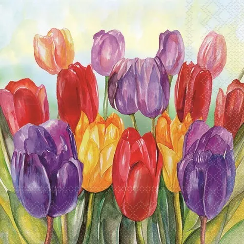 Servietten Colourful Tulips Gemalte Tulpen Frühling Blumen Garten 33x33cm 20