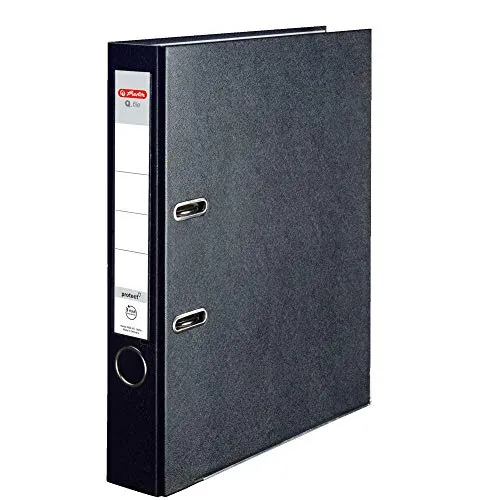 Herlitz® Ordner Q.file | Rücken 5 cm | PP-Folie | Büroorganizer für A4 Dokumente | Wechseletikett | Hebelmechanik mit Druckleiste | Aufnahme von 350 Blatt | schwarz