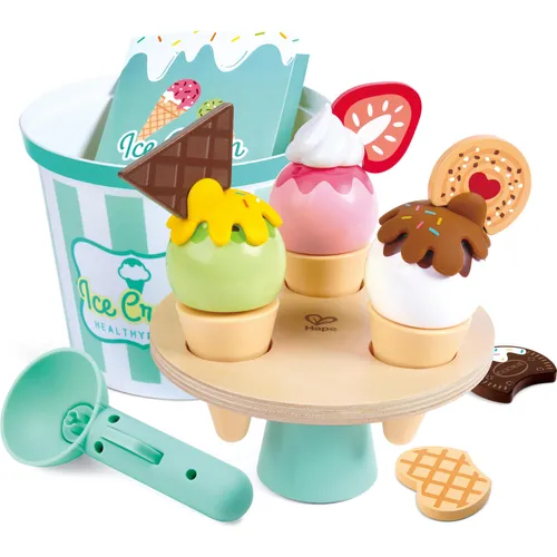 Hape Eiscreme-Set für Kaufladen oder Kinderküche - Eiscreme-Set für kreatives Spielen, fördert die Fantasie und ist ideal für den Kaufladen oder die Kinderküche.