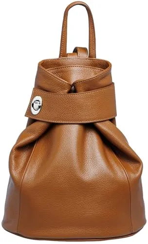 Caspar Großer Damen Leder Rucksack Eleganter City Backpack - CLASSIC LINE - Modell No.790 - Made in Italy, Farbe:cognac, Größe:Groß (BxHxT ca. 29x35x13 cm)