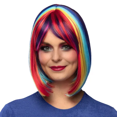 Perücke Unity Regenbogenfarbene Pride Bob-Perücke mit Pony für Karneval Festival
