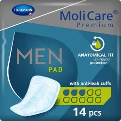 Paul Hartmann AG MoliCare® Premium MEN pad Inkontinenzeinlage, Inkontinenzvorlage bietet optimalen Schutz speziell für Männer, 3 Tropfen, 1 Packung = 14 Einlagen 1686030