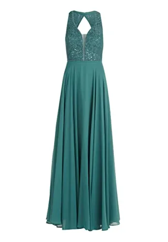 Vera Mont Damen Abendkleid mit Pailletten, Smoky Teal, 46 - Elegantes Abendkleid für Damen mit funkelnden Pailletten, perfekter Sitz und V-Ausschnitt für einen glamourösen Auftritt.