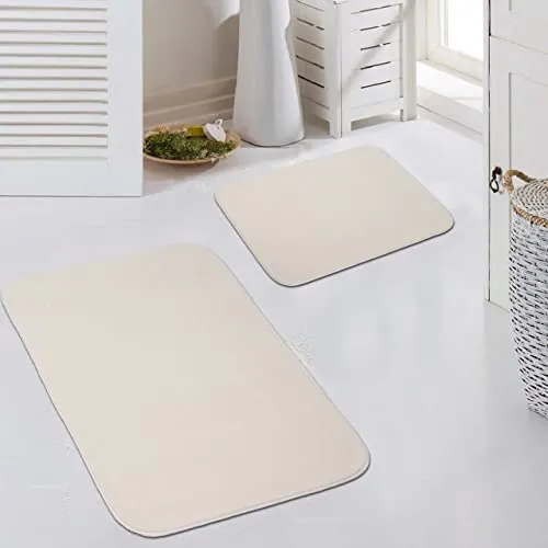 Teppich-Traum Badematten-Set Modern Waschbar Uni Creme 50x60/60x100 cm