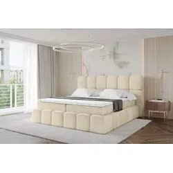 ALTDECOR Boxspringbett mit Matratze und Lattenrost, Topper, Polsterbett mit Bettkasten, Bett mit Stauraum H4-Matratze, Doppelbett, Boxbett - AURI -... - Beige