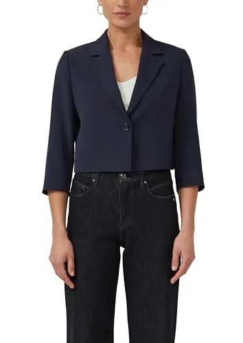 s.Oliver BLACK LABEL Kurzblazer 3/4-Arm mit Stretch blau 42 EU - Eleganter Kurzblazer in Navy mit 3/4-Ärmeln und elastischem Material für optimalen Tragekomfort. Ideal für den casual Look im Alltag.