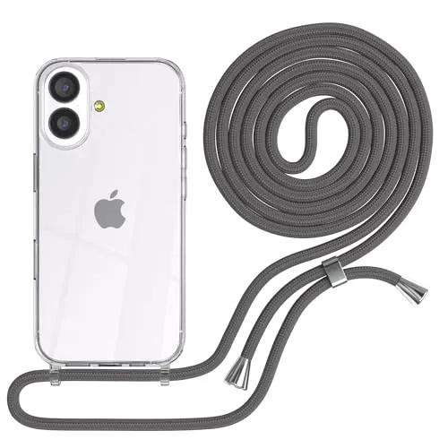 EAZY CASE Handykette kompatibel mit iPhone 17 Handyhülle mit Umhängeband, Handykordel mit Schutzhülle, Silikonhülle, Hülle mit Band, Stylische Kette für Smartphones, Anthrazit