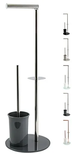 MSV Bergamo Stand Garnitur WC Bürste Rollenhalter - Elegante 3-in-1 WC Garnitur aus Edelstahl und Glas, kombiniert Toilettenbürste und Rollenhalter für bis zu 3 Rollen. Hygienisch und stilvoll mit Anti-Rutsch-Pads für sicheren Stand.