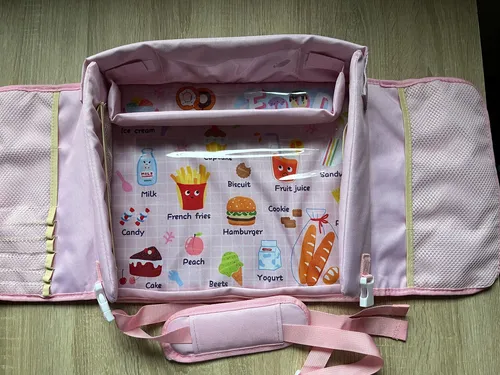 Baby Puppe Wickeltasche Wickelunterlage rosa mit Motiven neu