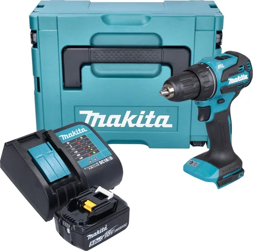 Makita DDF 490 ST1J Akku Bohrschrauber 18 V - Akkuschrauber mit 65 Nm Drehmoment, ideal für präzises Arbeiten dank Bürstenlosem Motor und LED-Beleuchtung. Lieferumfang: 5,0 Ah Akku, Ladegerät und Makpac.