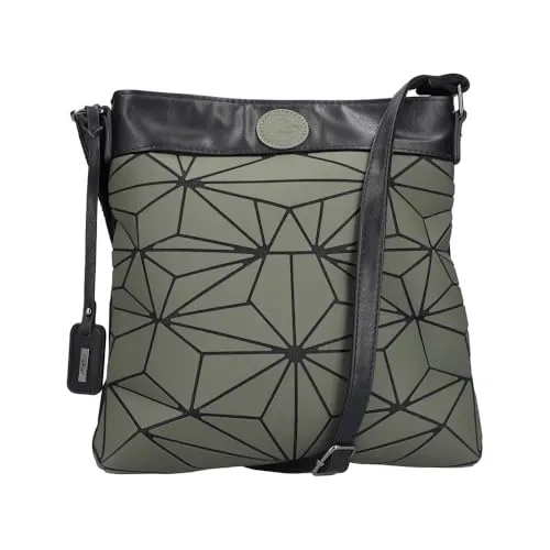 RIEKER Umhängetasche für Damen - stilvolle Schultertasche in khaki und schwarz - Umhängetasche Damen aus Textil, mit 2 Hauptfächern und verstellbarem Schulterriemen – ideal für den Alltag.