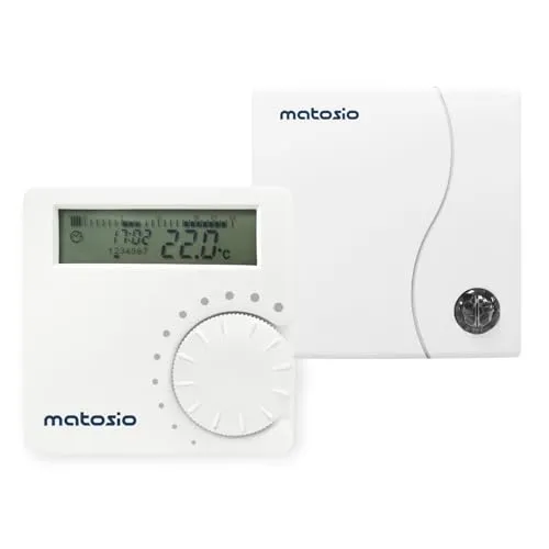 Funk-Thermostat Raumregler Set TH611 für Heizkessel, programmierbar, mit Empfänger, Kesselthermostat Digital, batteriebetriebener Raumthermostat, Wandmontage, Weiß