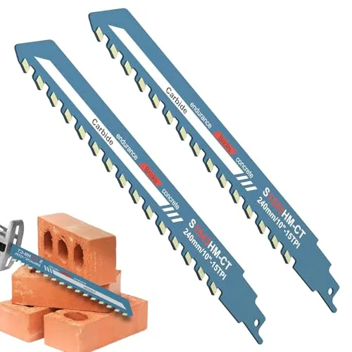 Säbelsägeblätter, Hartmetallbestückt, für Beton, Ziegel, Zement, Porenbeton, Universalschaft, Rezeptsägen, Säbelsägen, Abbruchsägen, 25,4 cm, 2 Stück