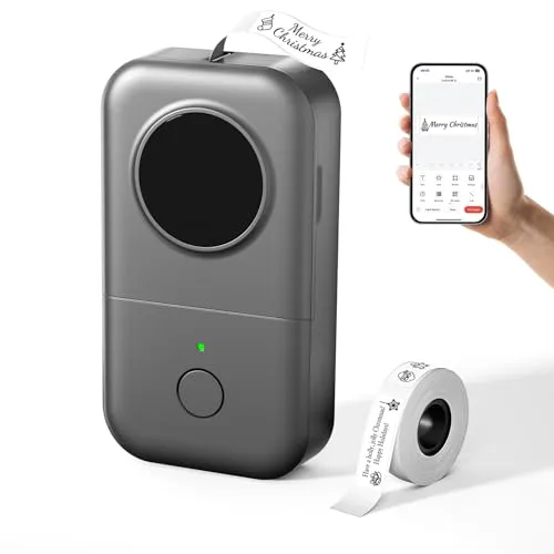 Phomemo D30 Etikettiergerät Bluetooth Etikettendrucker Selbstklebend Grau | Beschriftungsgerät für Zuhause Büro Zubehör Namensaufkleber,Mini Label Printer Kompatibel mit iOS & Android Mini Drucker