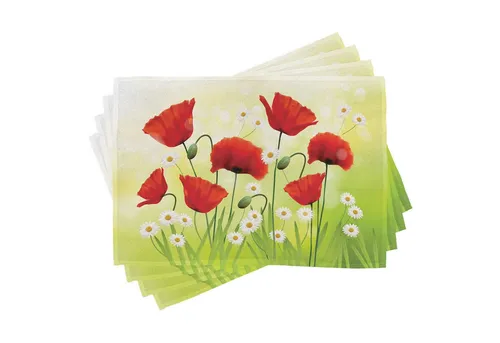 Abakuhaus Platzset Waschbare Stoff Esszimmer Küche Tischdekorations Digitaldruck, (4-teilig, 4-St., Set aus 4x), Blume Floral Kamille Mohn