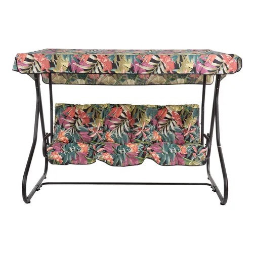 Hollywoodschaukel mit Dach 3-Sitzer Gartenschaukel Auflagen Pflanzenmuster