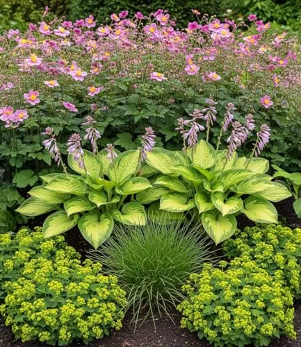 BALDUR Garten 18er Set Staudenbeet 'Schattengarten' - Pflegeleichte Pflanzen - 18 schattenliebende Stauden im 9x9 cm-Topf, ideal für halbschattige bis schattige Standorte. Lange Blütezeit von Juni bis Oktober, mehrjährig und winterhart.