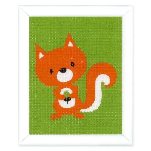 Vervaco Gobelin Stickbilder zum Selbersticken Kinder EICHHÖRNCHEN Kreuzstich Stickpackungen Stickset für Anfänger ca. 12,5 x 16 cm Bastelset Handwerker DIY Sticken Set Kreatives Geschenk