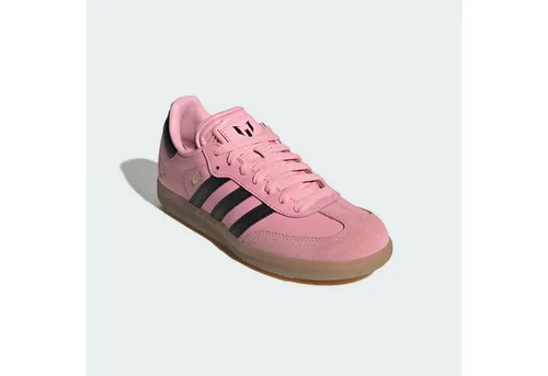 Adidas SAMBA MESSI Kinder - Pink - Sneaker für Kinder mit MESSI-Schriftzug in Gold-Optik, aus hochwertigem Leder und griffiger Gummiaußensohle für besten Halt und Komfort.