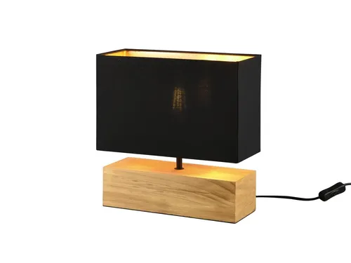 Reality Leuchten LED Nachttischlampe, LED wechselbar, Warmweiß, mit Holz-fuß für Fensterbank Schweden dimmbar Schwarz Gold Breite 30cm