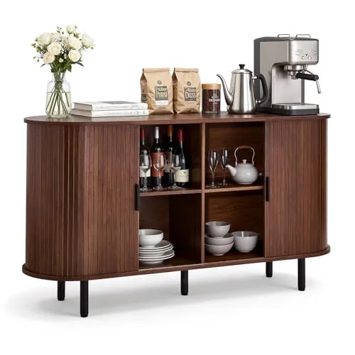 VEVOR Sideboard Küchenschrank mit 2 Schiebetüren, Buffetschrank im mittelalterlichen Stil für Wohnzimmer Eingangsbereich, Aufbewahrungsschrank 140 x 40 x 75 cm Walnuss Küchenbuffet Buffetschrank