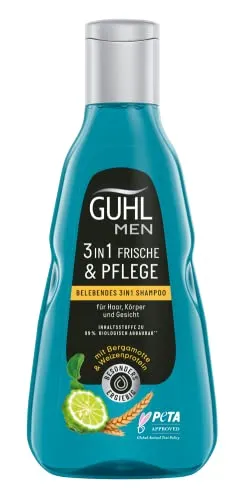 Guhl Men 3 in 1 Frische & Pflege Shampoo - Inhalt: 250 ml - Für Haar, Körper und Gesicht - Haartyp: normal